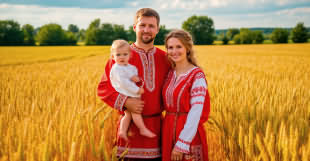 Семья в славянской одежде